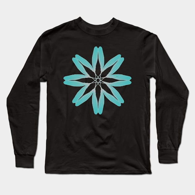 Feather Flower Teal Long Sleeve T-Shirt by Geomhectic